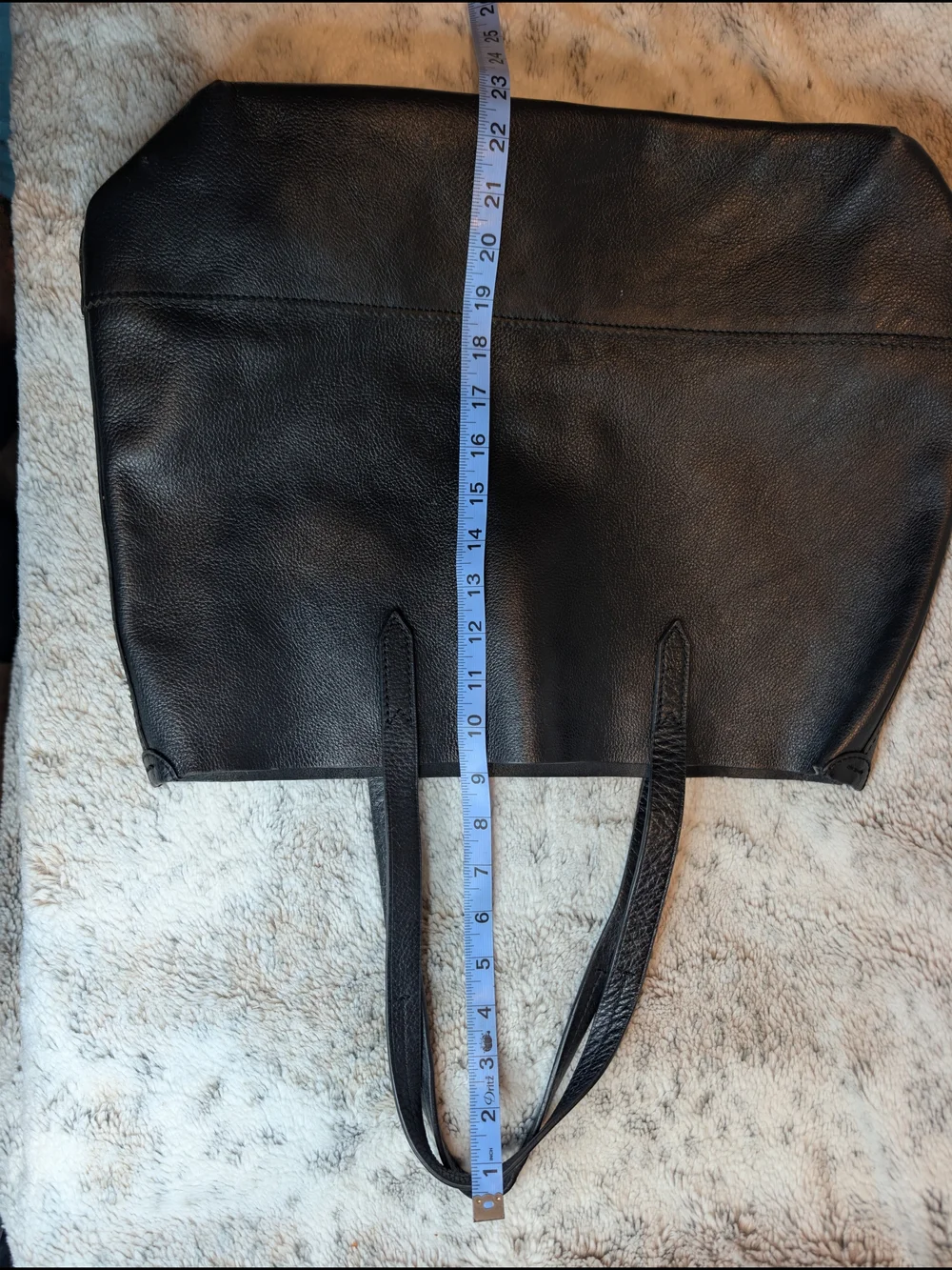 Minimalist Black Pebble Grain Leather Large Shoulder Tote Bag Work Travel